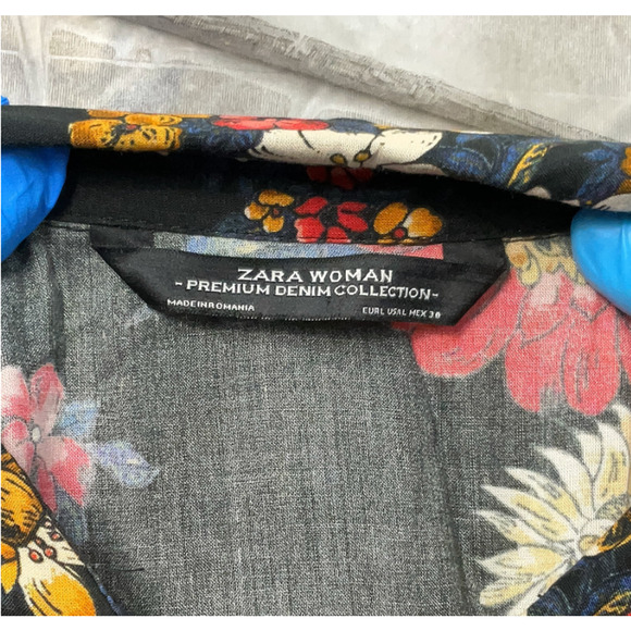 Zara Woman Floral Fit & Flare Dress Black Floral Tiered Long Sleeve Sz L EUC - Picture 2 of 11